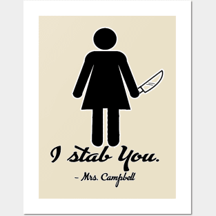 I stab you. Two sided version. Posters and Art